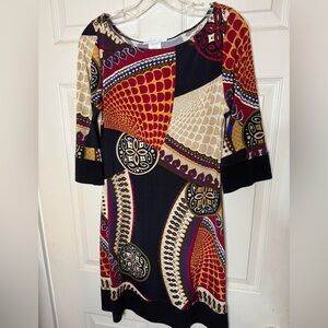 Papillon Blanc Red and Black Geometric Quarter Sleeve Dress